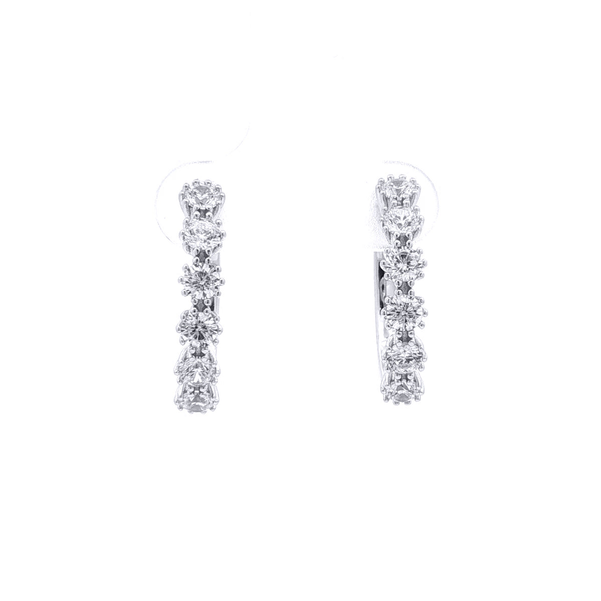 Silver  CZ Linear Vertical Row Hinged Eternity Hoop Earrings 20mm - AER184