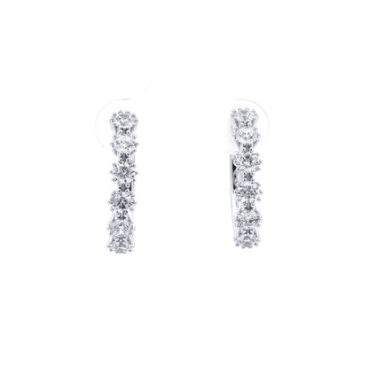 Silver  CZ Linear Vertical Row Hinged Eternity Hoop Earrings 20mm - AER184