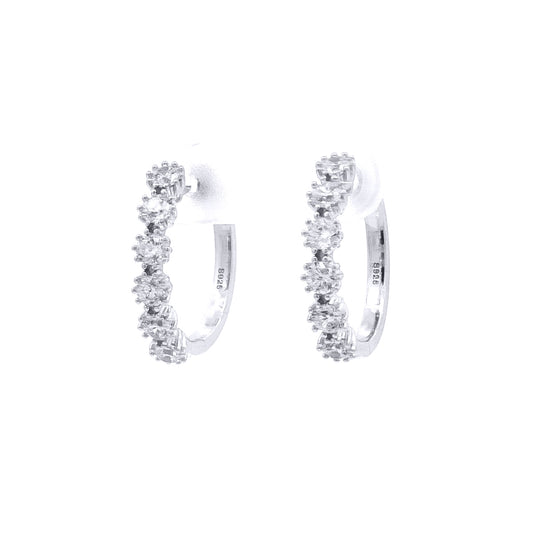 Silver  CZ Linear Vertical Row Hinged Eternity Hoop Earrings 20mm - AER184