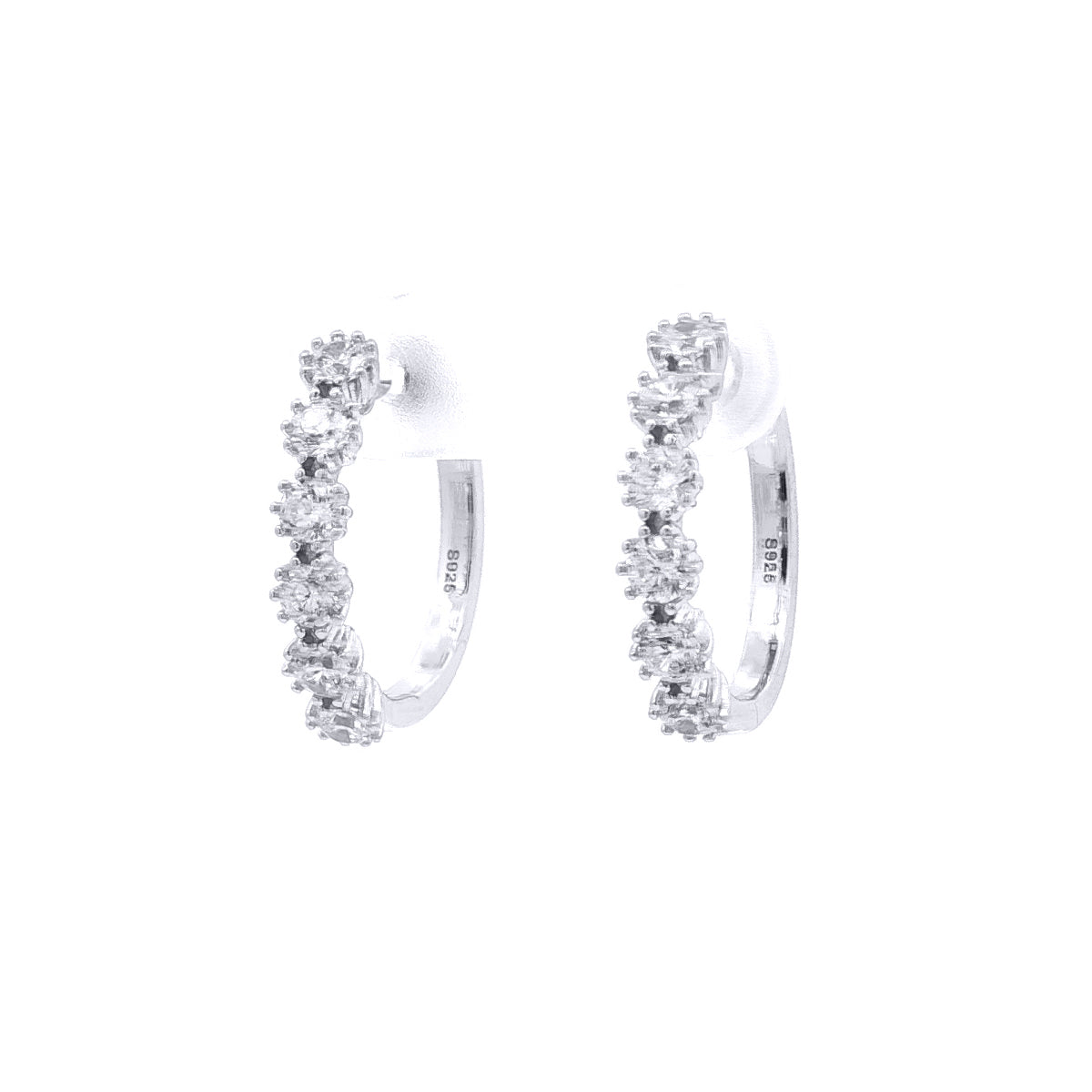 Silver  CZ Linear Vertical Row Hinged Eternity Hoop Earrings 20mm - AER184