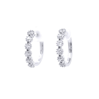 Silver  CZ Linear Vertical Row Hinged Eternity Hoop Earrings 20mm - AER184