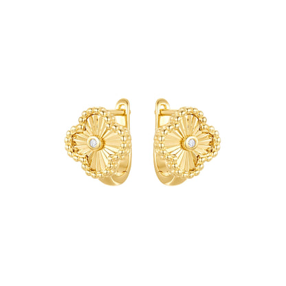 Gold-plated Silver  CZ Lucky Charm Clover Solitaire Drop Earrings - AER188-GP