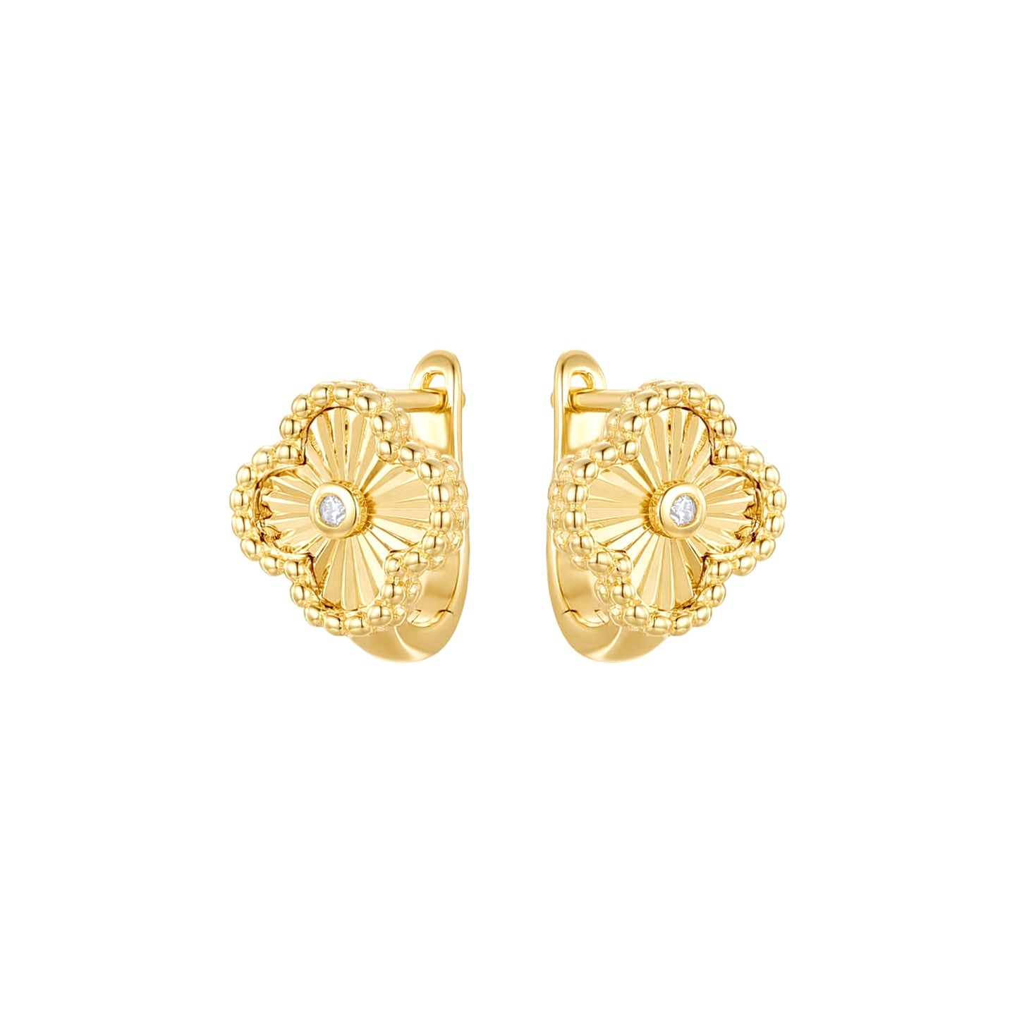 Gold-plated Silver  CZ Lucky Charm Clover Solitaire Drop Earrings - AER188-GP