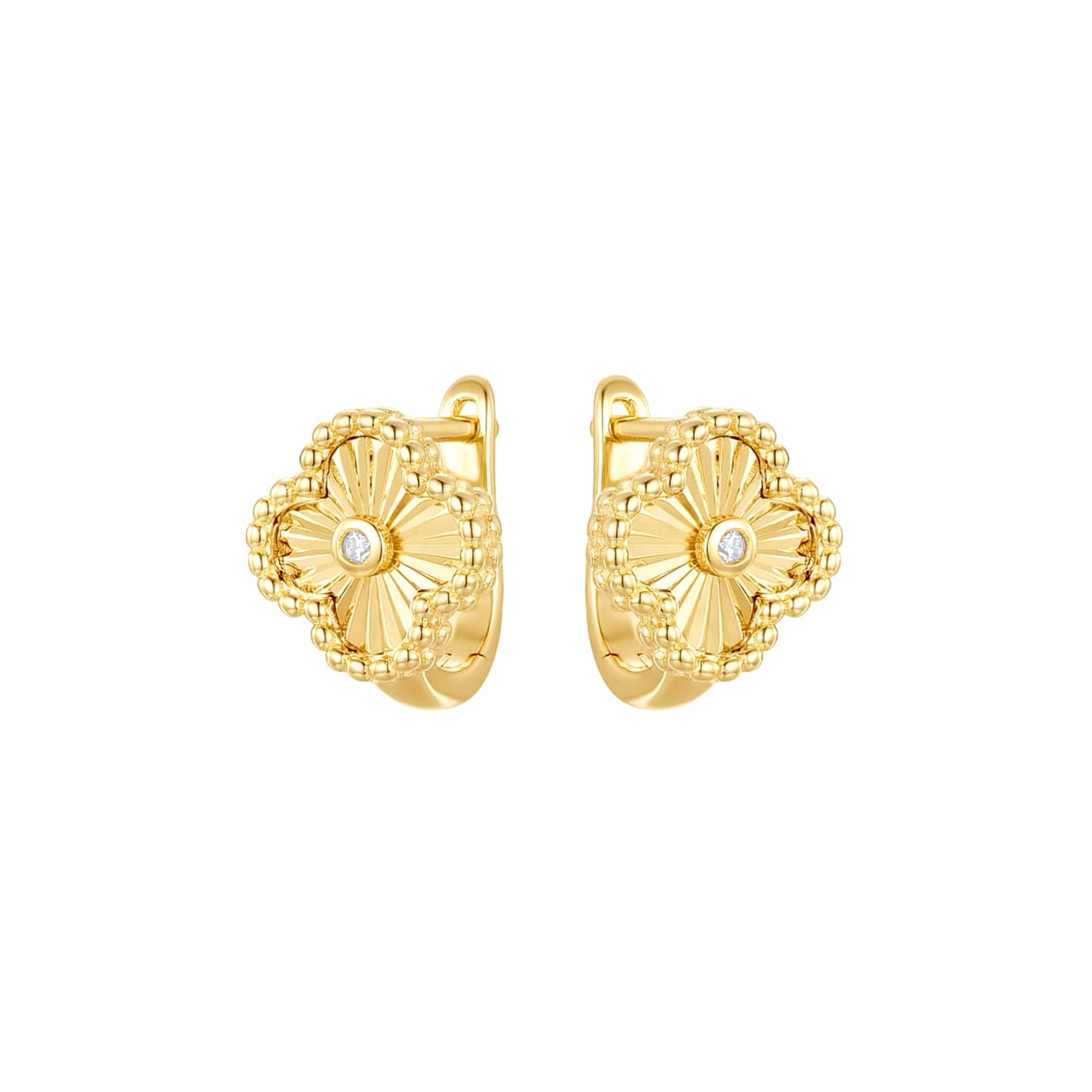Gold-plated Silver  CZ Lucky Charm Clover Solitaire Drop Earrings - AER188-GP
