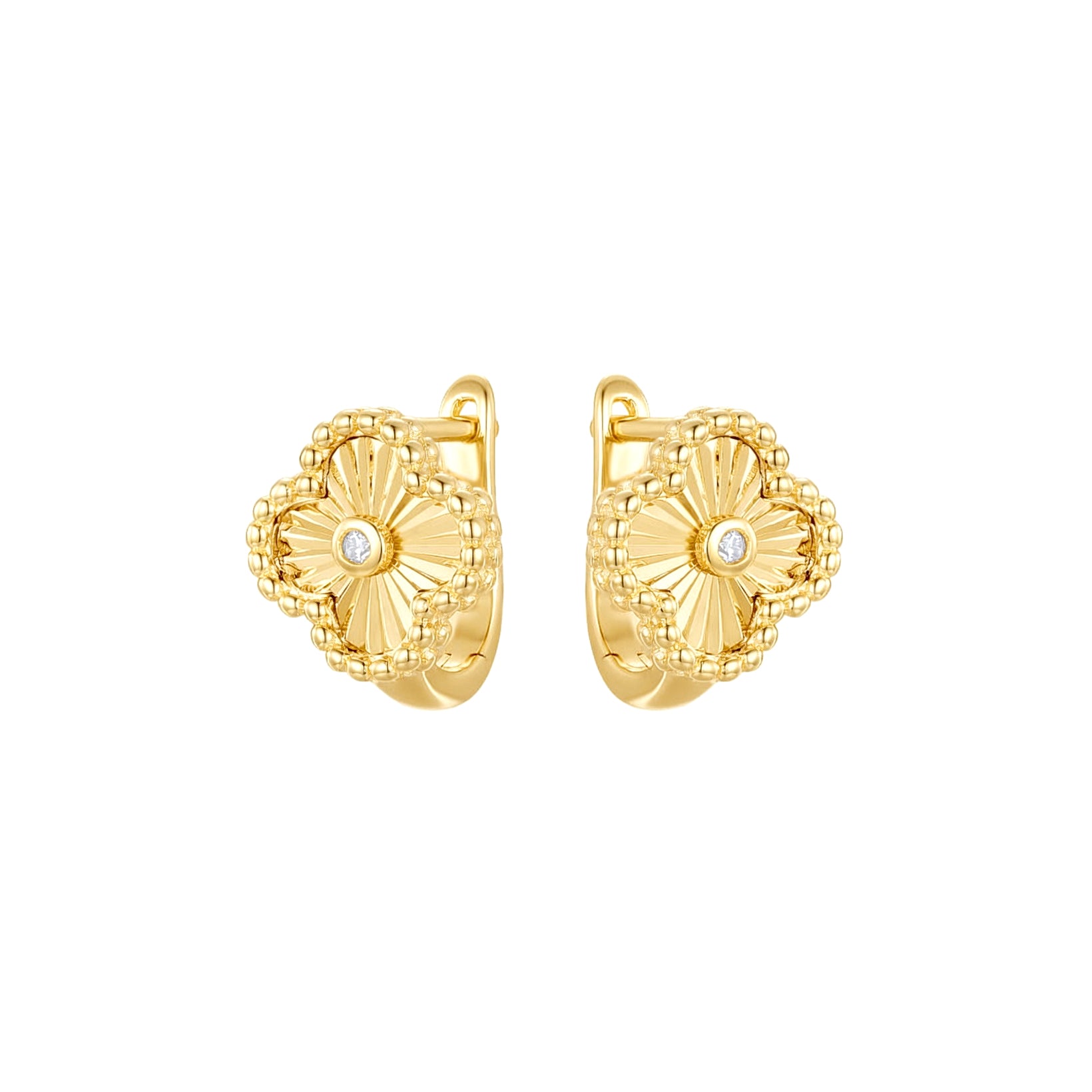 Gold-plated Silver  CZ Lucky Charm Clover Solitaire Drop Earrings - AER188-GP