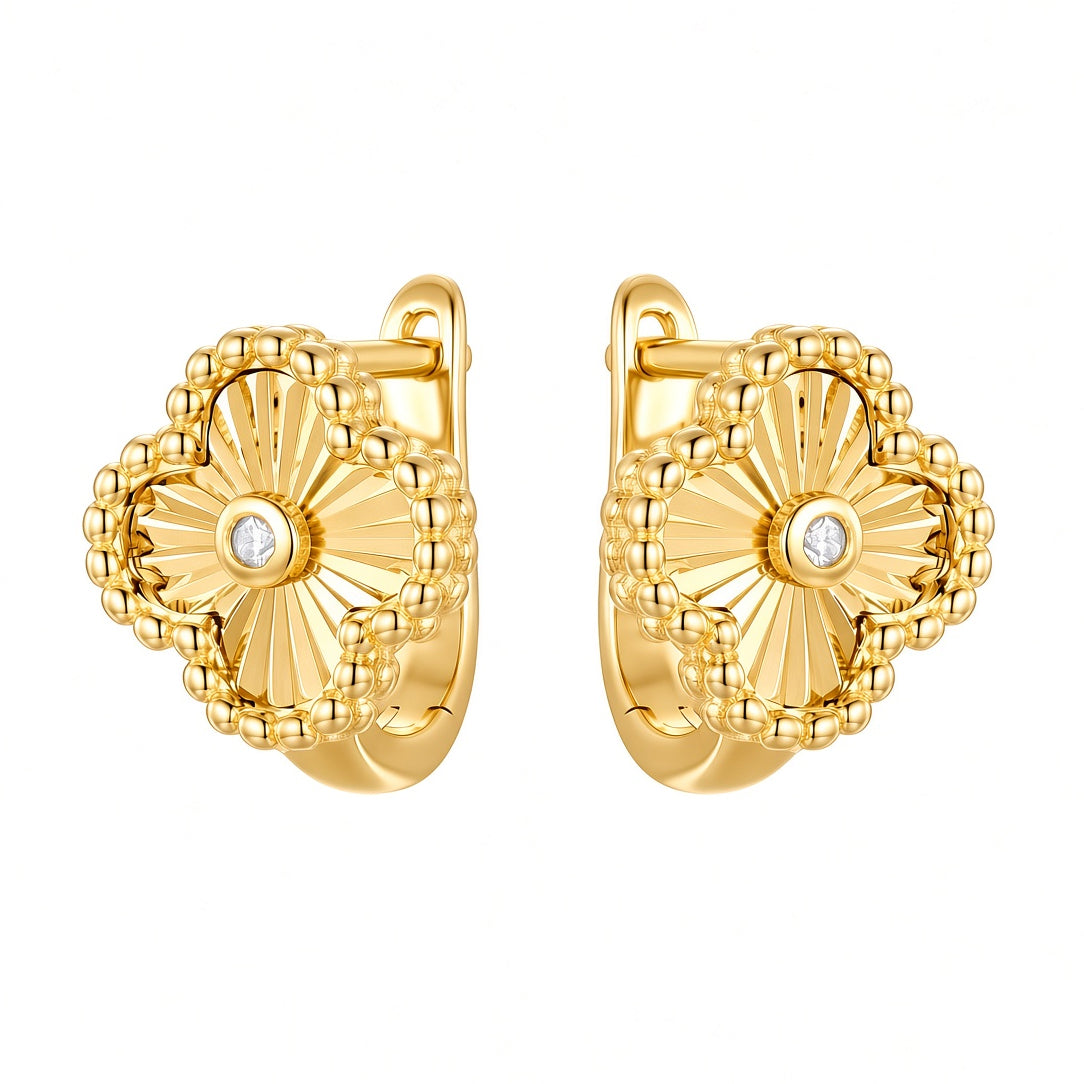 Gold-plated Silver  CZ Lucky Charm Clover Solitaire Drop Earrings - AER188-GP
