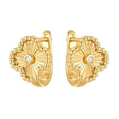 Gold-plated Silver  CZ Lucky Charm Clover Solitaire Drop Earrings - AER188-GP