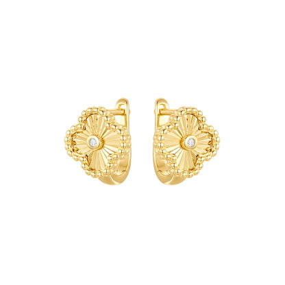 Gold-plated Silver  CZ Lucky Charm Clover Solitaire Drop Earrings - AER188-GP