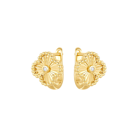 Gold-plated Silver  CZ Lucky Charm Clover Solitaire Drop Earrings - AER188-GP