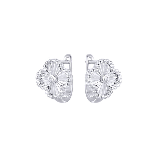 Silver  CZ Lucky Charm Clover Solitaire Drop Earrings - AER188
