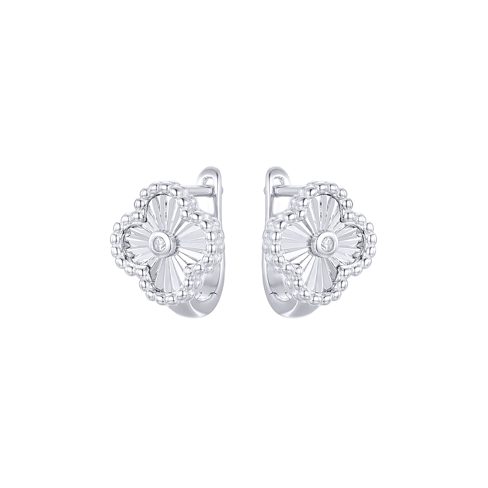 Silver  CZ Lucky Charm Clover Solitaire Drop Earrings - AER188