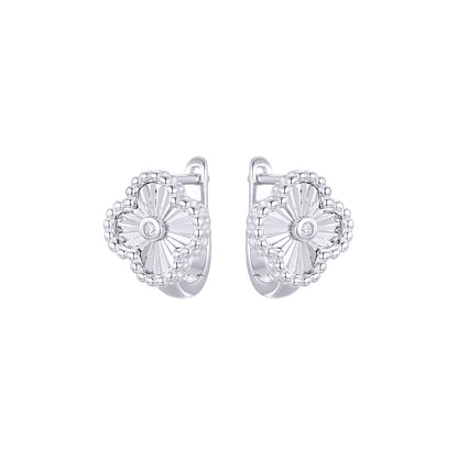 Silver  CZ Lucky Charm Clover Solitaire Drop Earrings - AER188