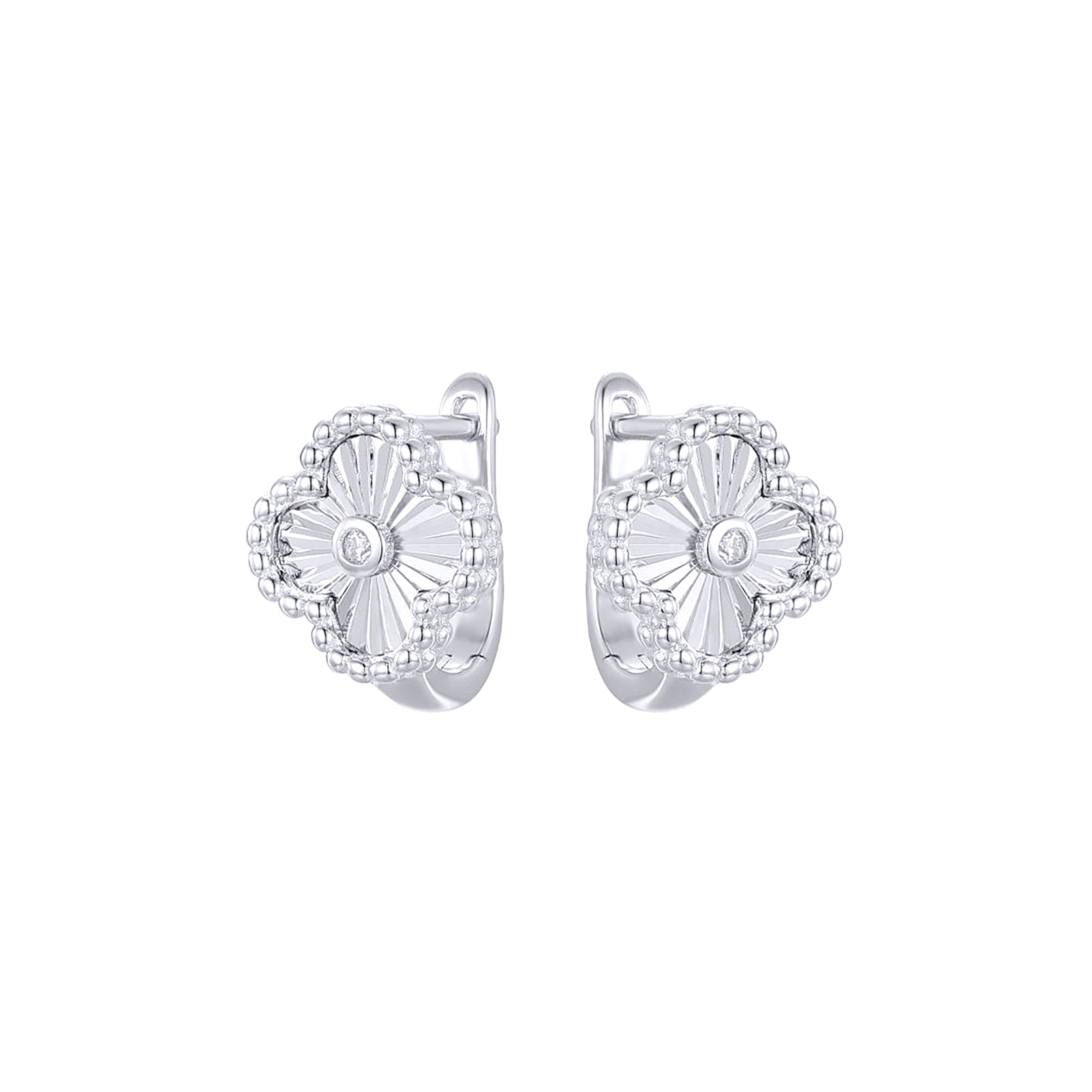 Silver  CZ Lucky Charm Clover Solitaire Drop Earrings - AER188
