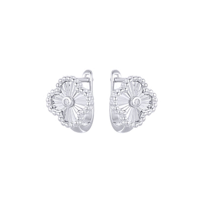 Silver  CZ Lucky Charm Clover Solitaire Drop Earrings - AER188