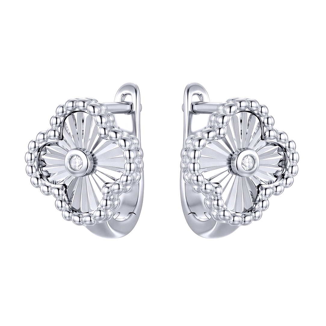 Silver  CZ Lucky Charm Clover Solitaire Drop Earrings - AER188