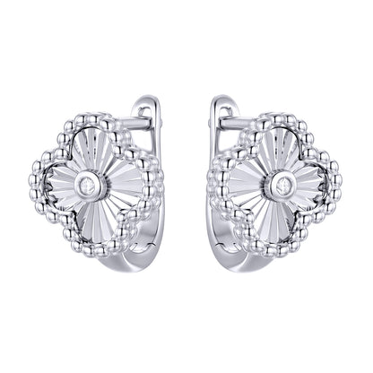 Silver  CZ Lucky Charm Clover Solitaire Drop Earrings - AER188
