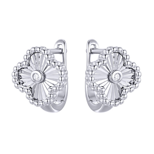 Silver  CZ Lucky Charm Clover Solitaire Drop Earrings - AER188