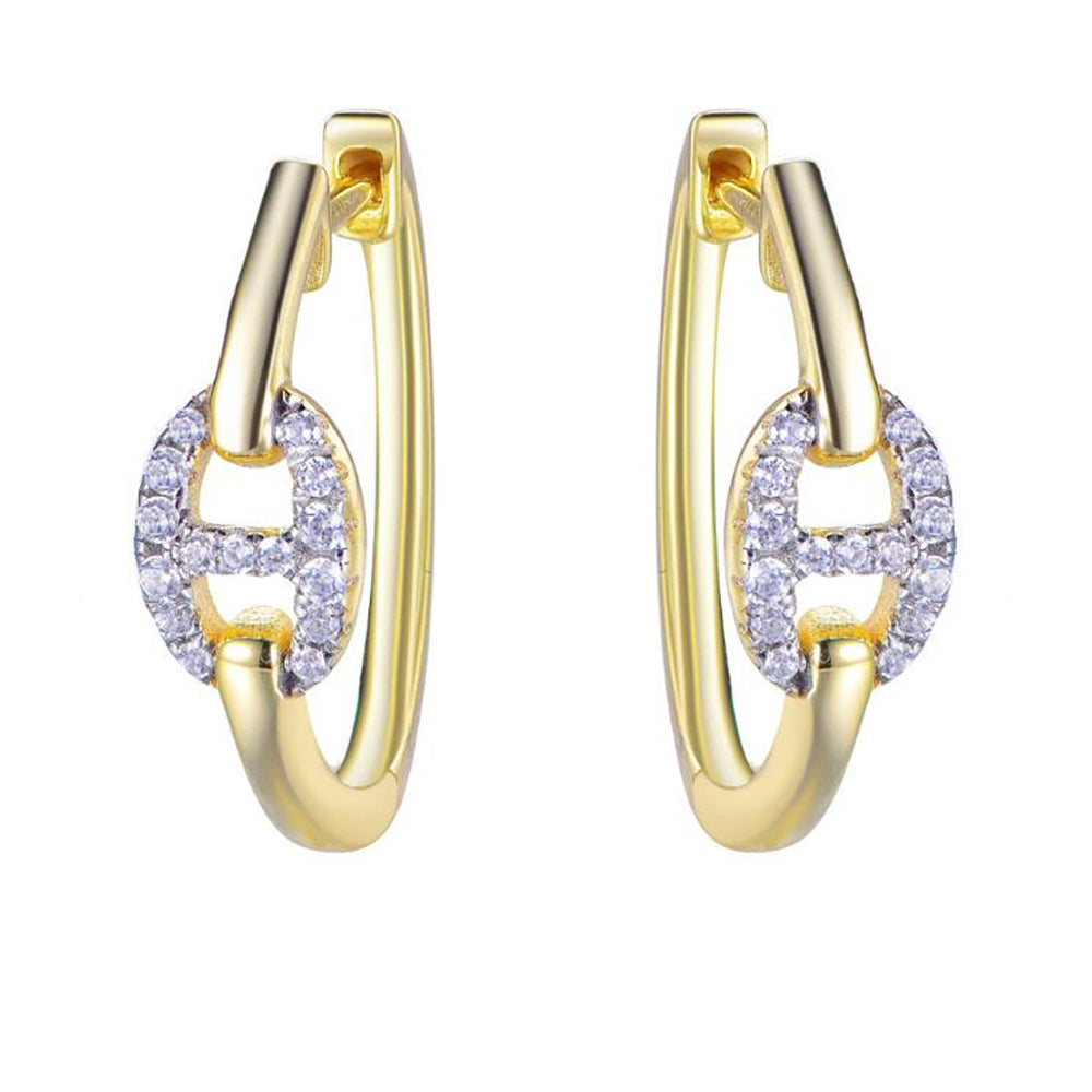 Gold-plated Silver  CZ Mariner Link Hoop Earrings - AER190-GP