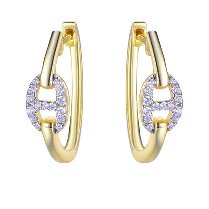 Gold-plated Silver  CZ Mariner Link Hoop Earrings - AER190-GP