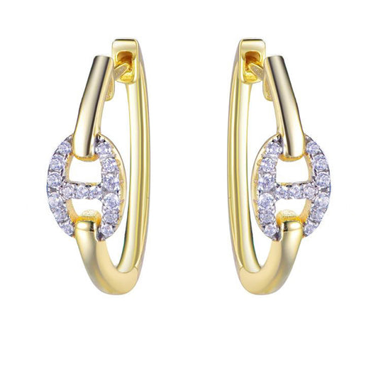Gold-plated Silver  CZ Mariner Link Hoop Earrings - AER190-GP