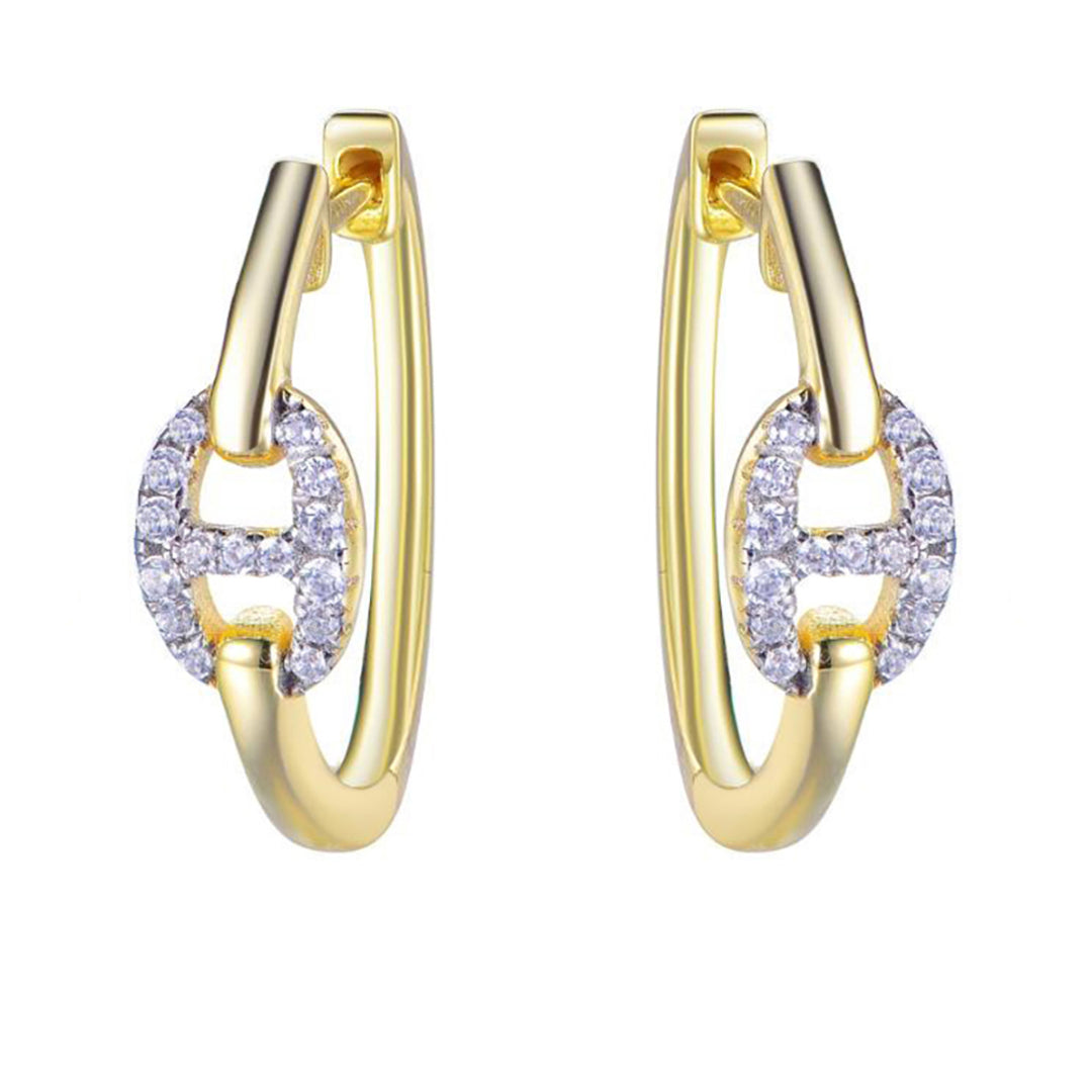 Gold-plated Silver  CZ Mariner Link Hoop Earrings - AER190-GP