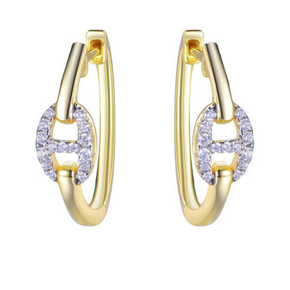 Gold-plated Silver  CZ Mariner Link Hoop Earrings - AER190-GP