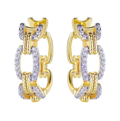 Gold-plated Silver  CZ Twisted Rope TV Rectangular Hoop Earrings - AER191-GP
