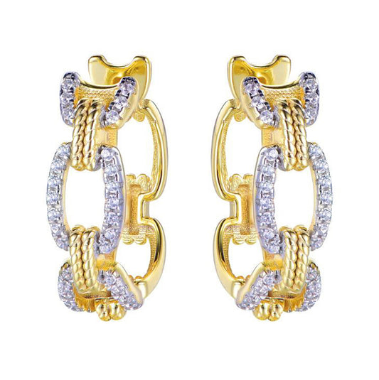 Gold-plated Silver  CZ Twisted Rope TV Rectangular Hoop Earrings - AER191-GP