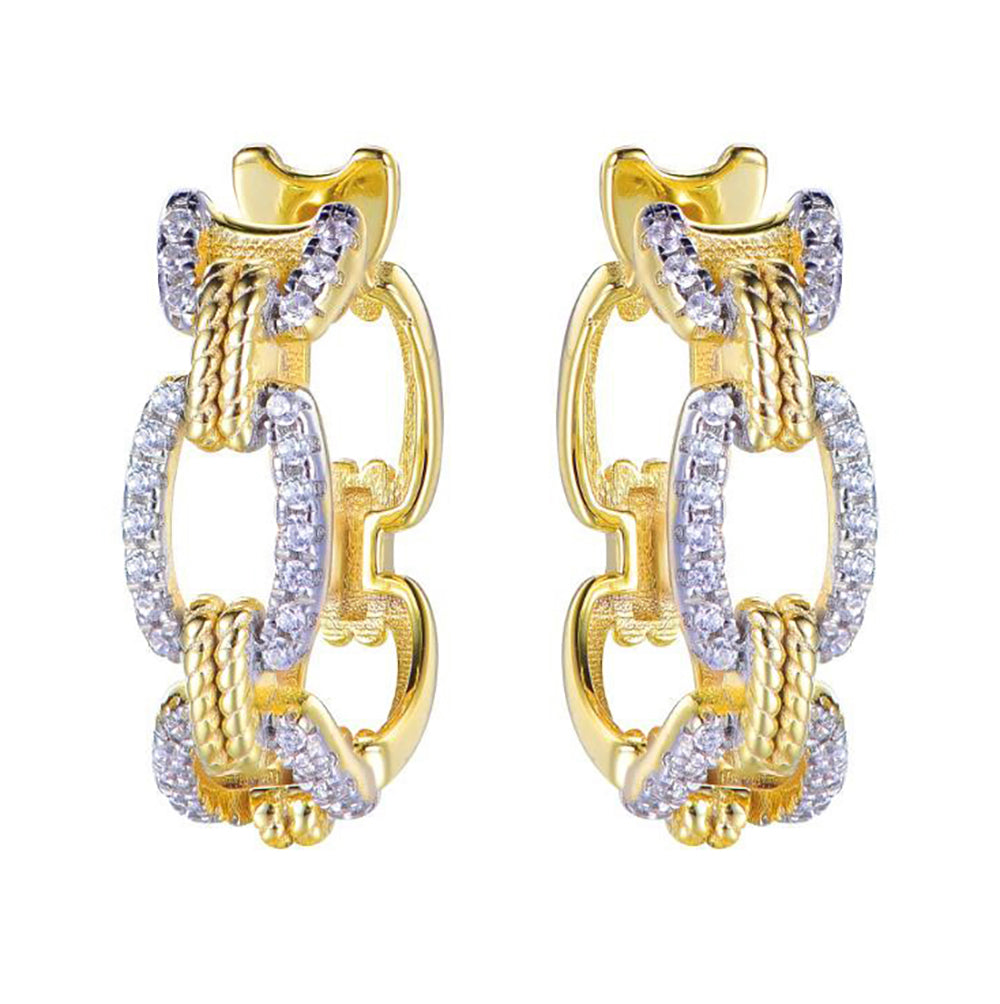 Gold-plated Silver  CZ Twisted Rope TV Rectangular Hoop Earrings - AER191-GP