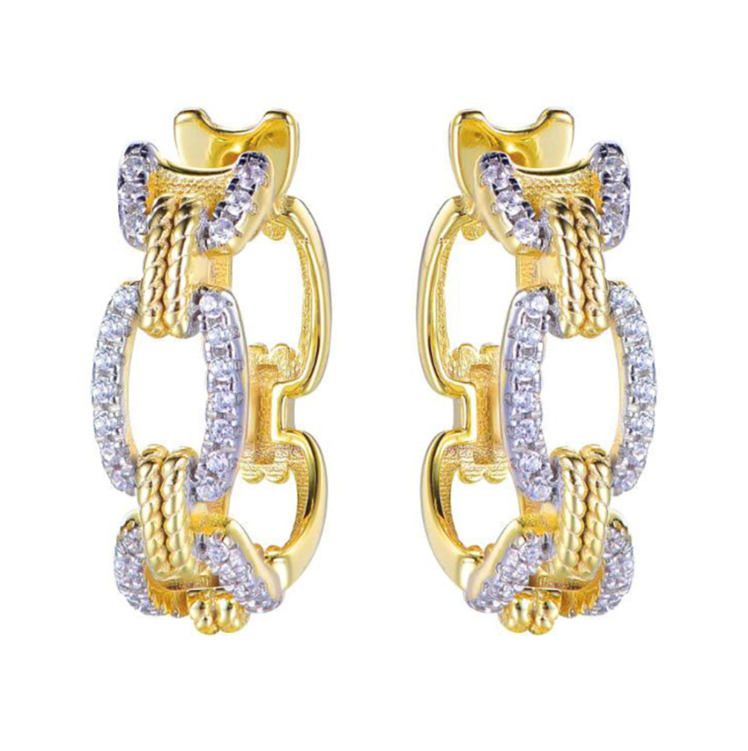 Gold-plated Silver  CZ Twisted Rope TV Rectangular Hoop Earrings - AER191-GP