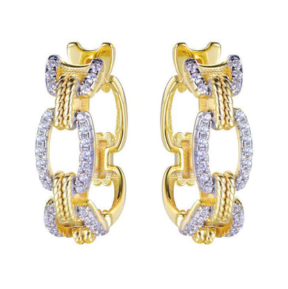 Gold-plated Silver  CZ Twisted Rope TV Rectangular Hoop Earrings - AER191-GP