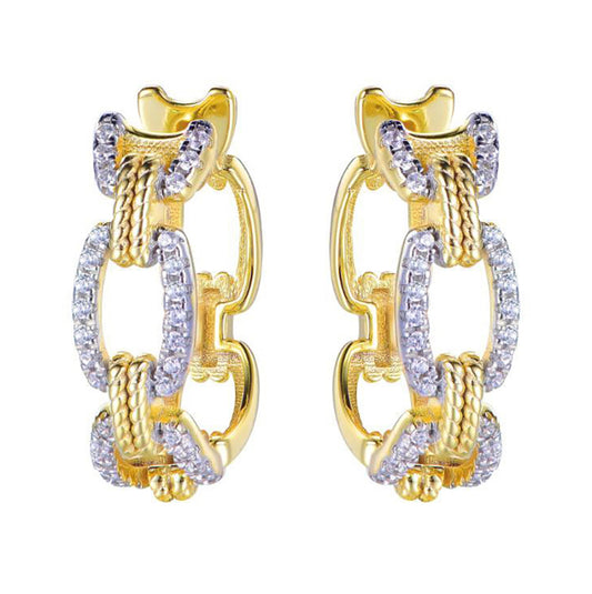 Gold-plated Silver  CZ Twisted Rope TV Rectangular Hoop Earrings - AER191-GP