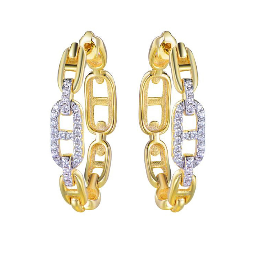 Gold-plated Silver  CZ Mariner Chain Link Hoop Earrings - AER192-GP