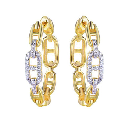 Gold-plated Silver  CZ Mariner Chain Link Hoop Earrings - AER192-GP