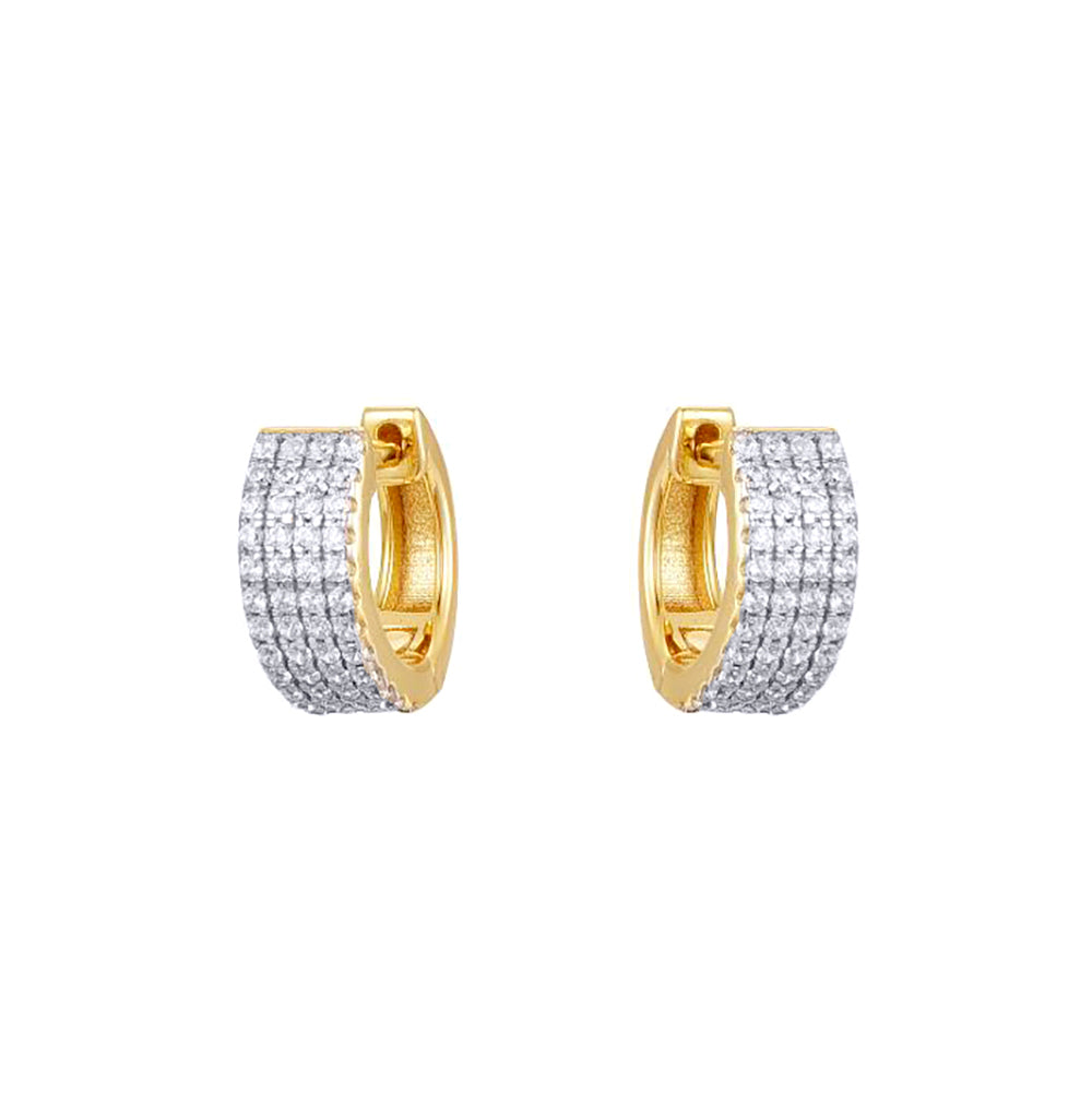 Gold-plated Silver  CZ 4 Row Eternity Huggie Hoop Earrings - AER193-GP