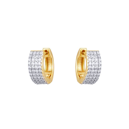 Gold-plated Silver  CZ 4 Row Eternity Huggie Hoop Earrings - AER193-GP