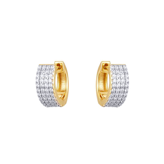Gold-plated Silver  CZ 4 Row Eternity Huggie Hoop Earrings - AER193-GP