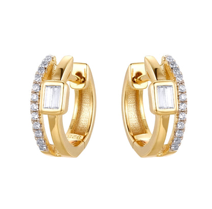 Gold-plated Silver  Baguette CZ Double Row Bezel Eternity Earrings - AER194-GP