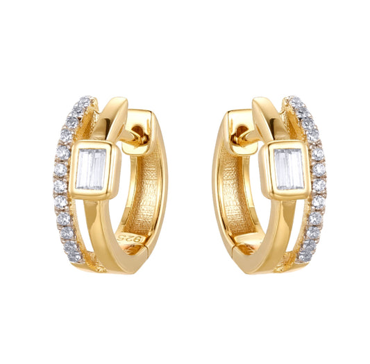 Gold-plated Silver  Baguette CZ Double Row Bezel Eternity Earrings - AER194-GP