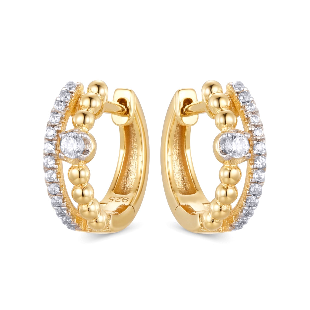 Gold-plated Silver  CZ Double Row Beaded Eternity Earrings - AER195-GP