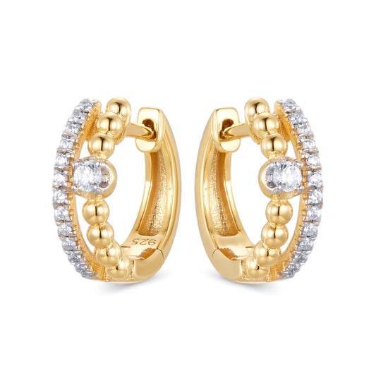 Gold-plated Silver  CZ Double Row Beaded Eternity Earrings - AER195-GP