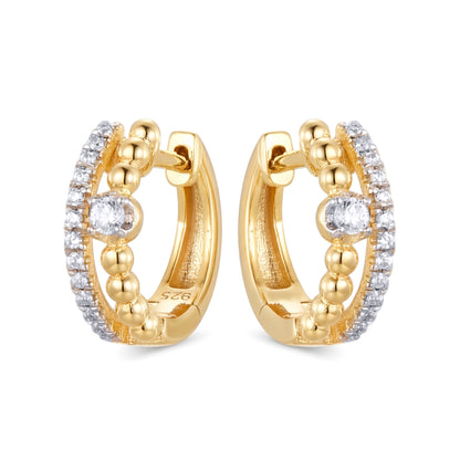 Gold-plated Silver  CZ Double Row Beaded Eternity Earrings - AER195-GP