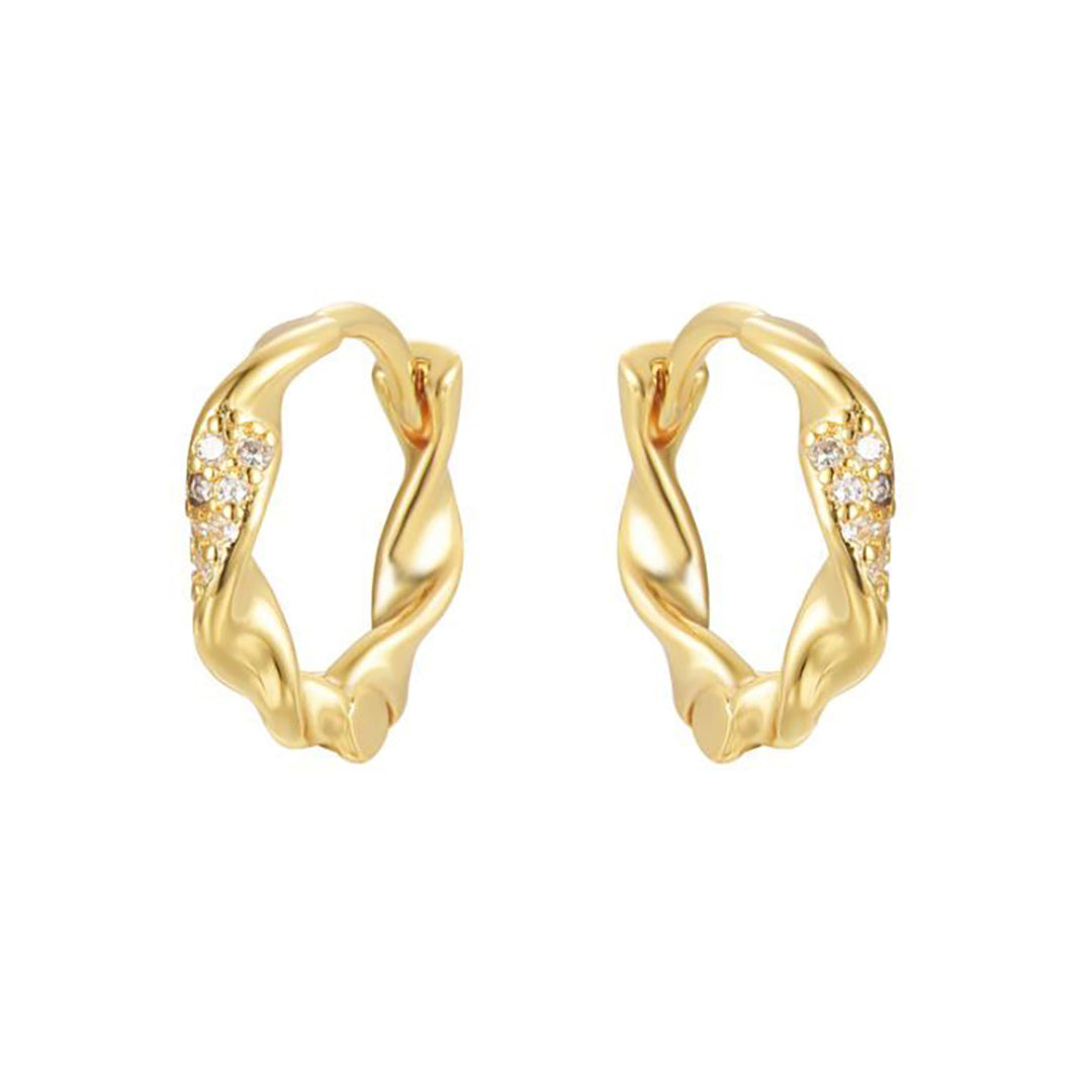 Gold-plated Silver  CZ Twisted Ribbon Pave Hoop Earrings 14mm - AER196A-GP