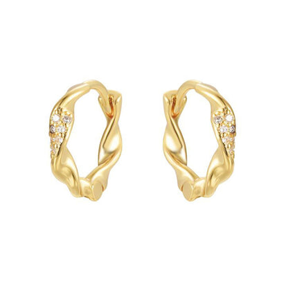 Gold-plated Silver  CZ Twisted Ribbon Pave Hoop Earrings 14mm - AER196A-GP