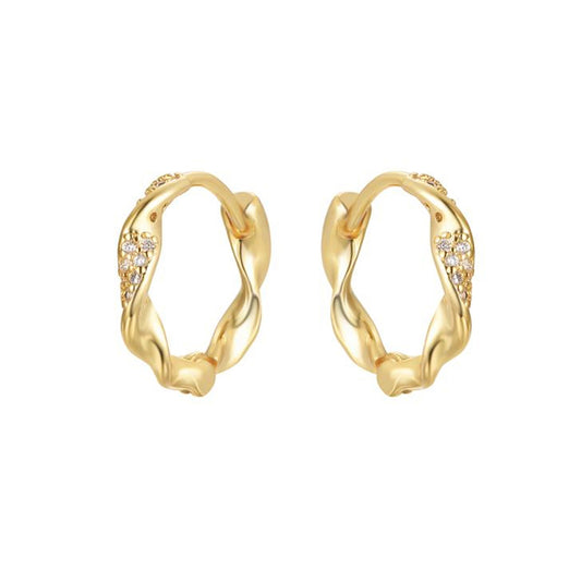 Gold-plated Silver  CZ Twisted Ribbon Pave Hoop Earrings 17mm - AER196B-GP