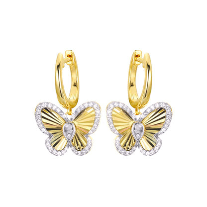 Gold-plated Silver  Pear CZ Butterfly Fluted Huggie Drop Earrings - AER197-GP