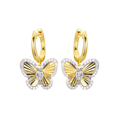 Gold-plated Silver  Pear CZ Butterfly Fluted Huggie Drop Earrings - AER197-GP