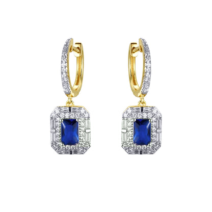 Gold-plated Silver  Blue Radiant CZ Octagon Eternity Drop Earrings - AER199B-GP