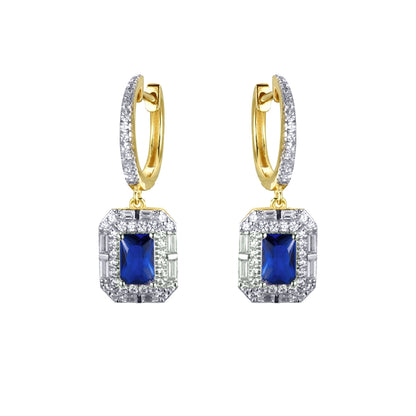 Gold-plated Silver  Blue Radiant CZ Octagon Eternity Drop Earrings - AER199B-GP