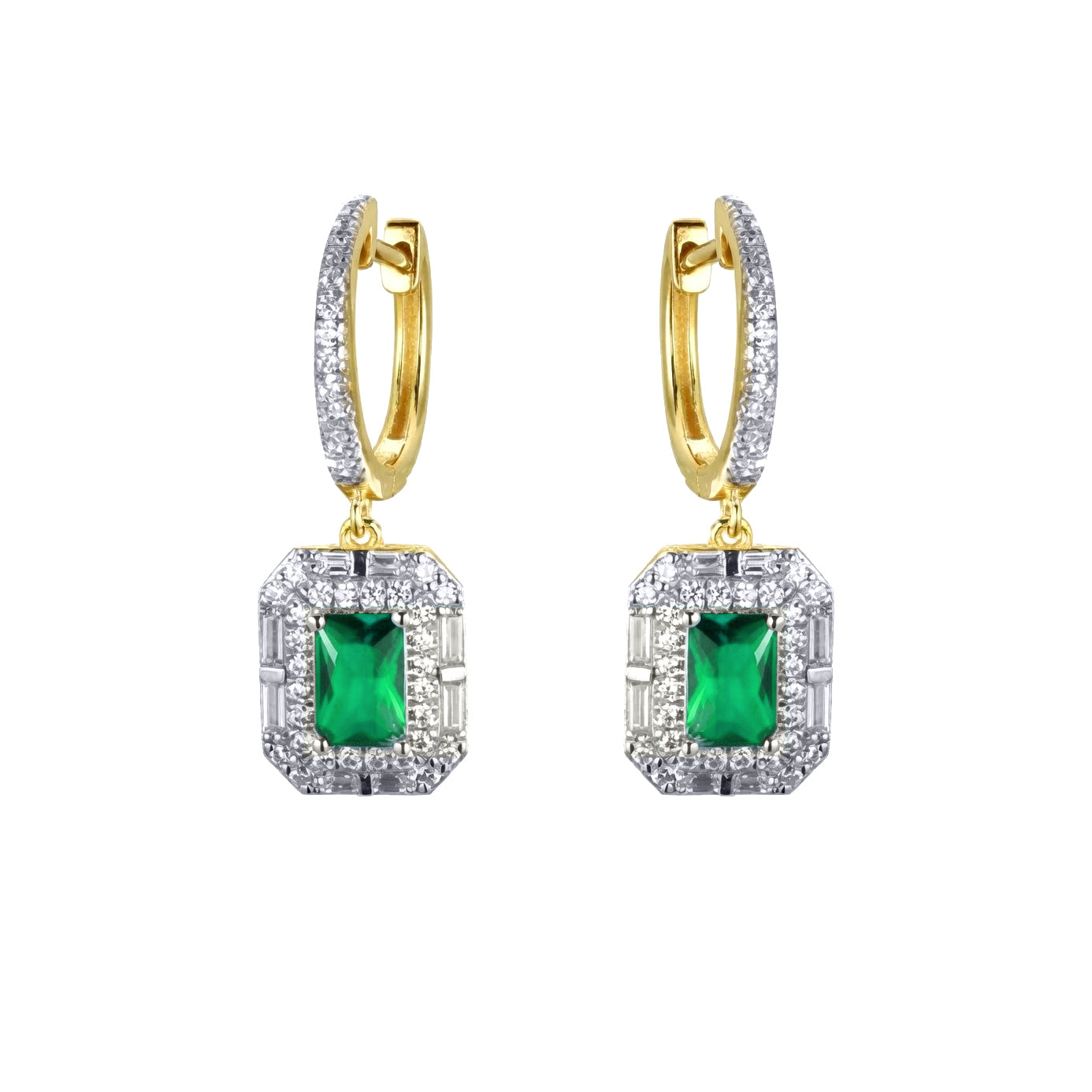 Gold-plated Silver  Green CZ Octagon Eternity Drop Earrings - AER199G-GP